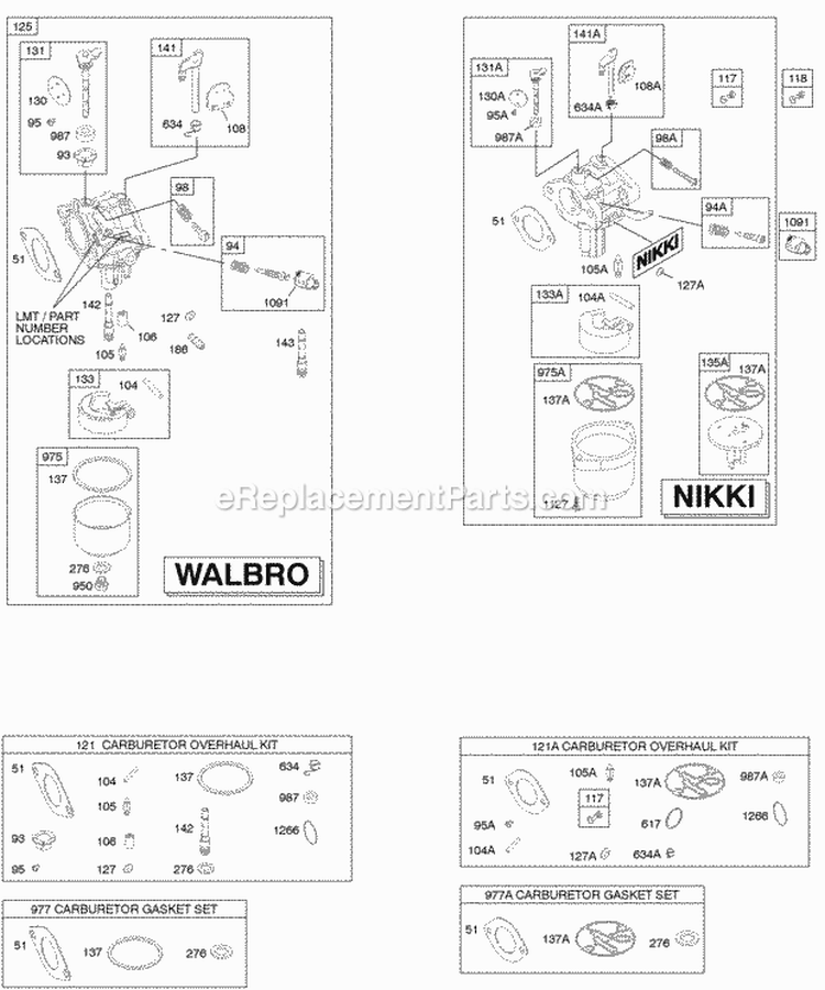 Carburetor KitGasket Sets - Carburetor Diagram and Parts List for 214907-0272-E1  Briggs and Stratton Engine